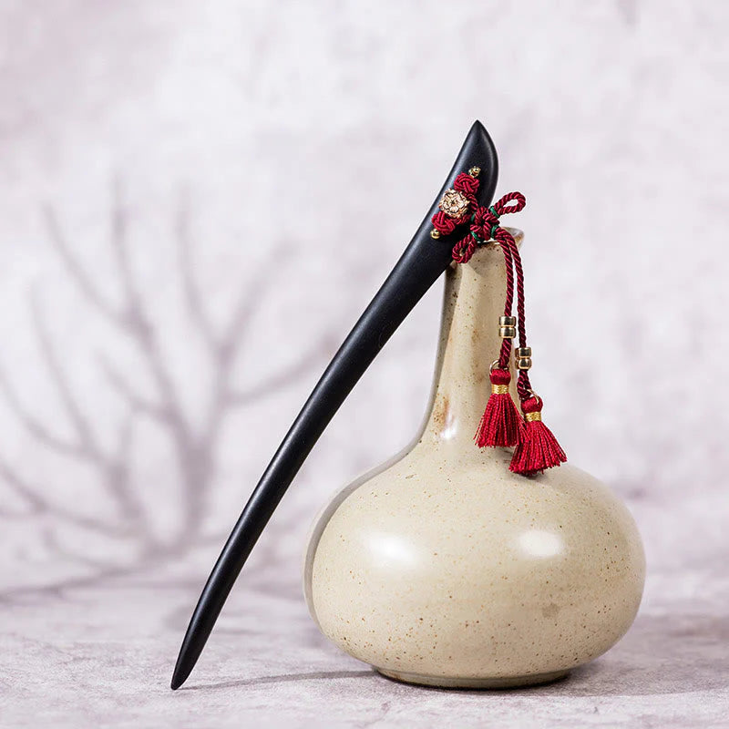 Buddha Stones Ebony Red String Chinese Knot Tassel Protection Hairpin