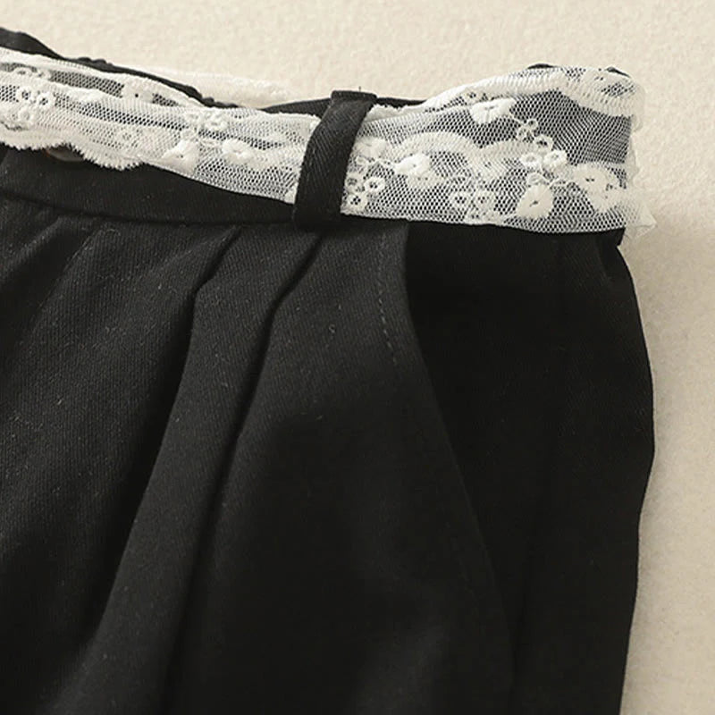 Buddha Stones Daily Solid Color Lace Belt Women's Wide Leg Cotton Pants With Pockets