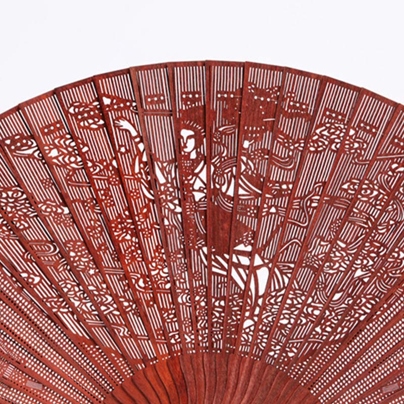 Buddha Stones Crane Peacock Chang'e Moon Engraved Pattern Handheld Small Leaf Red Sandalwood Folding Fan (Extra 30% Off | USE CODE: FS30)