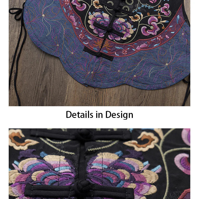 Buddha Stones Vintage Frog-Button Embroidery Purple Flower Tang Suit Design Sleeveless Vest (Extra 30% Off | USE CODE: FS30)