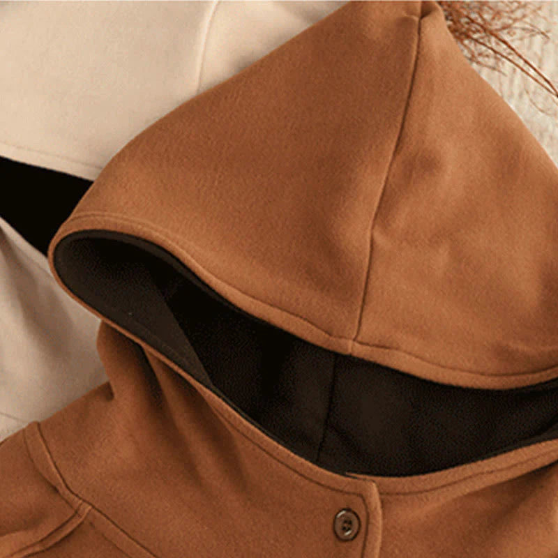 Buddha Stones Winter Solid Color Cotton Thickened Long Sleeve Women's Hoodie Has Hood