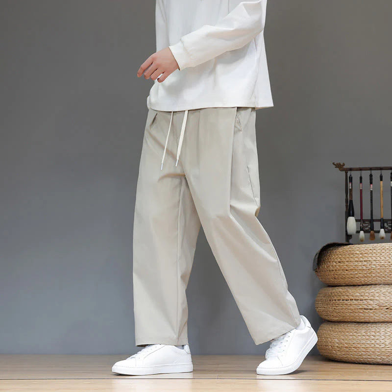 Buddha Stones Fall Solid Color Straight Leg Design Men's Harem Pants With Pockets