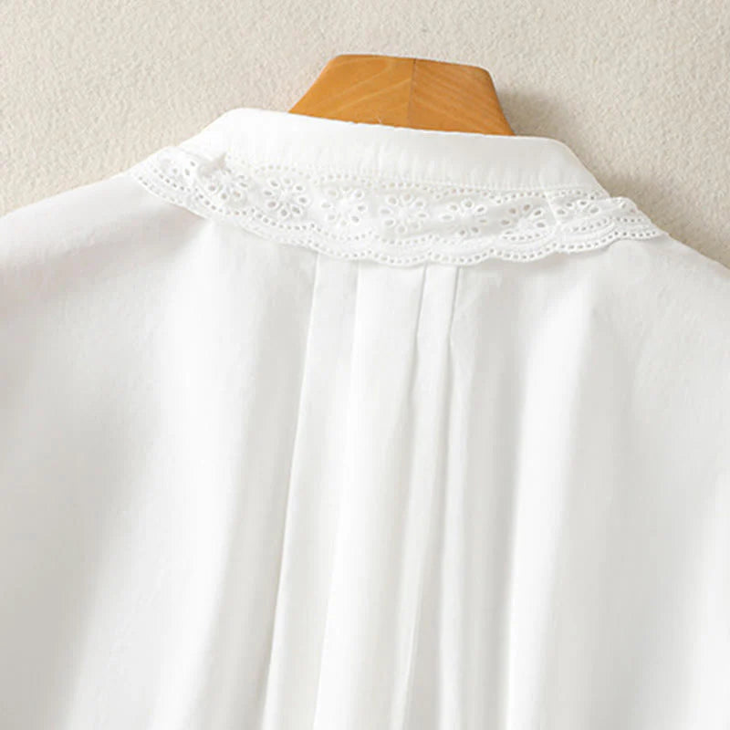 Buddha Stones Casual Women's Long Sleeve Lace Lapel Shirt