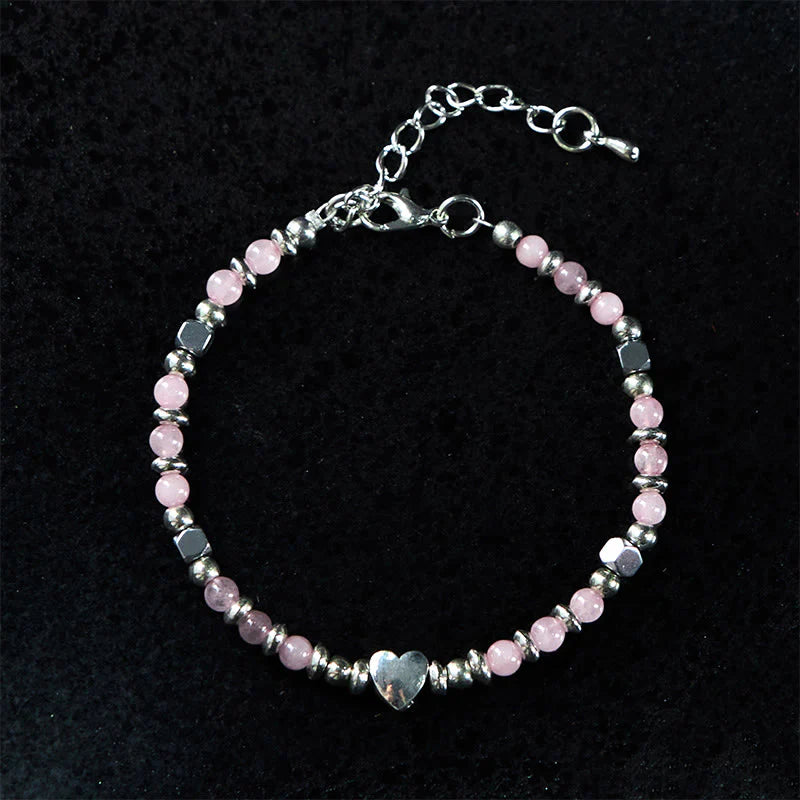 Buddha Stones Natural Stone Amazonite Amethyst Lazurite Rose Quartz Heart Positive Balance Bracelet