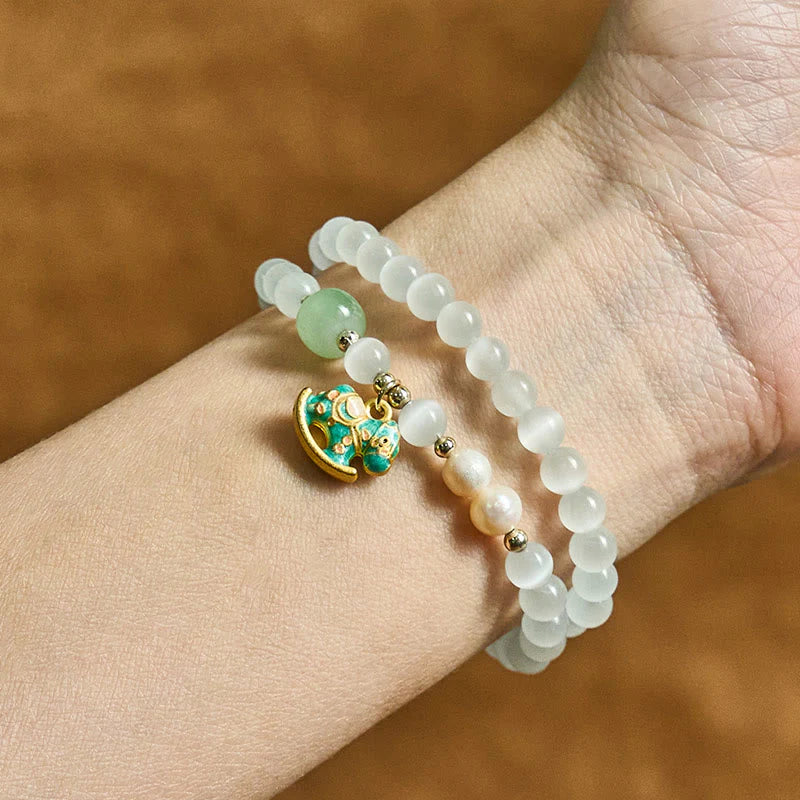 Buddha Stones Year Of The Horse Chrysoberyl Glass Bead Peace Love Double-layered Bracelet