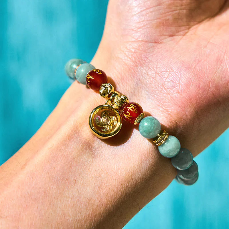 Buddha Stones Natural Green Jade Om Mani Padme Hum Cyclone Charm Luck Bracelet