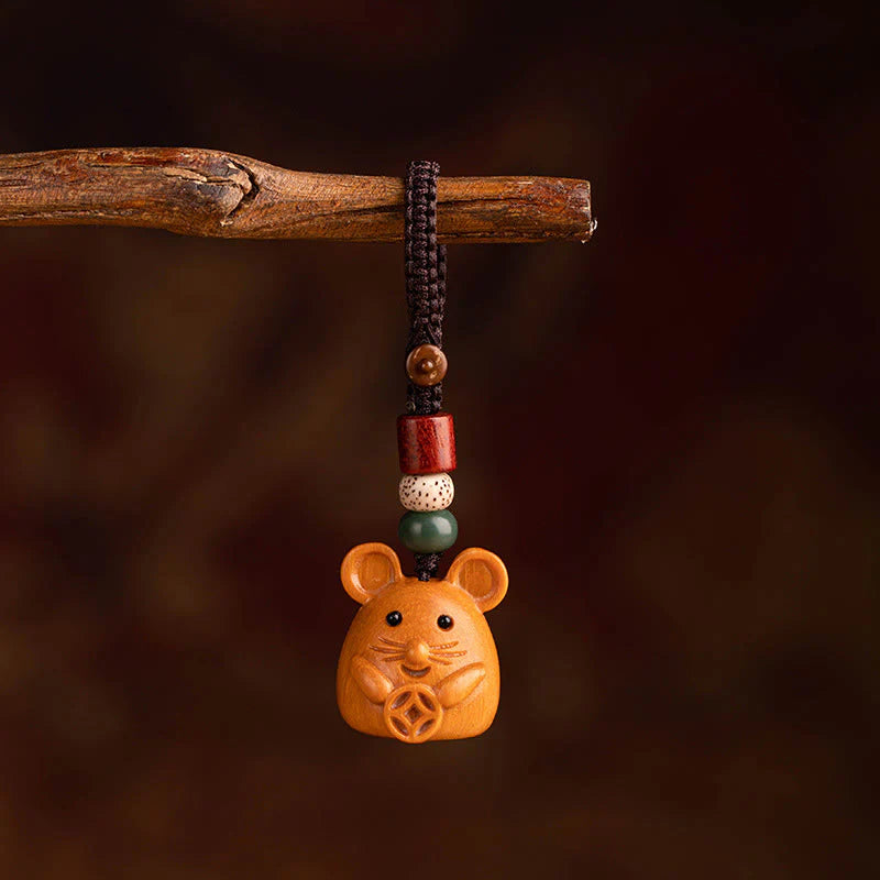 Buddha Stones Year Of The Horse Red Sandalwood Star Moon Bodhi Seed Blessing Key Chain