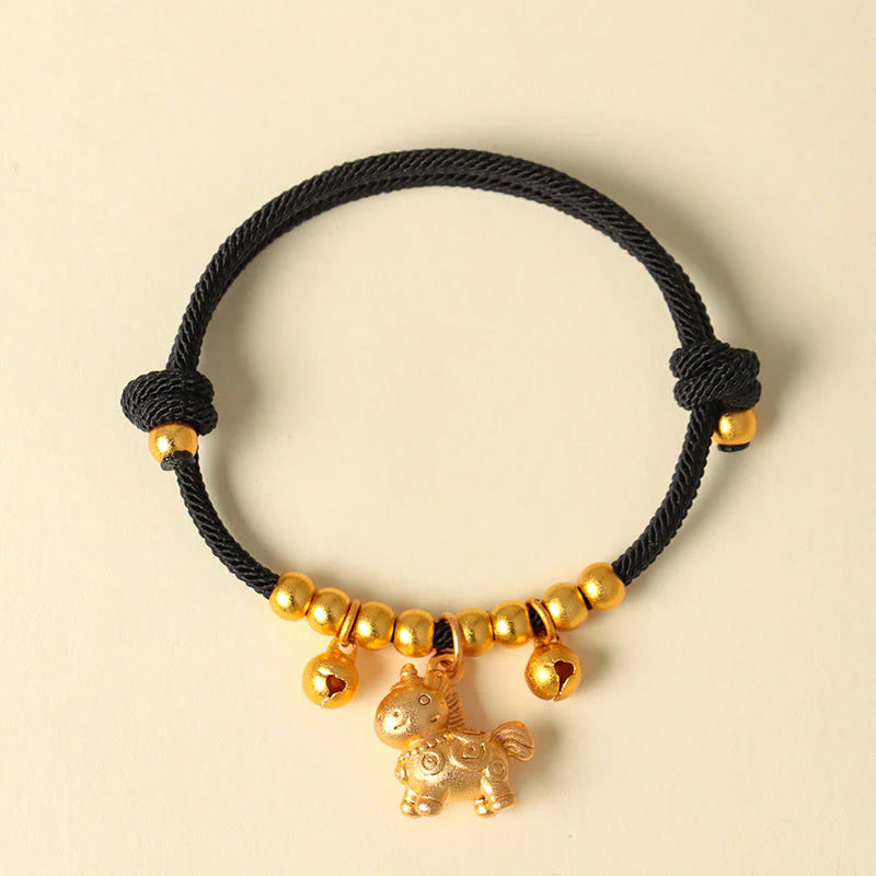 Buddha Stones Year Of The Horse Multiple Horse Styles Rope Luck Strength Adjustable Bracelet