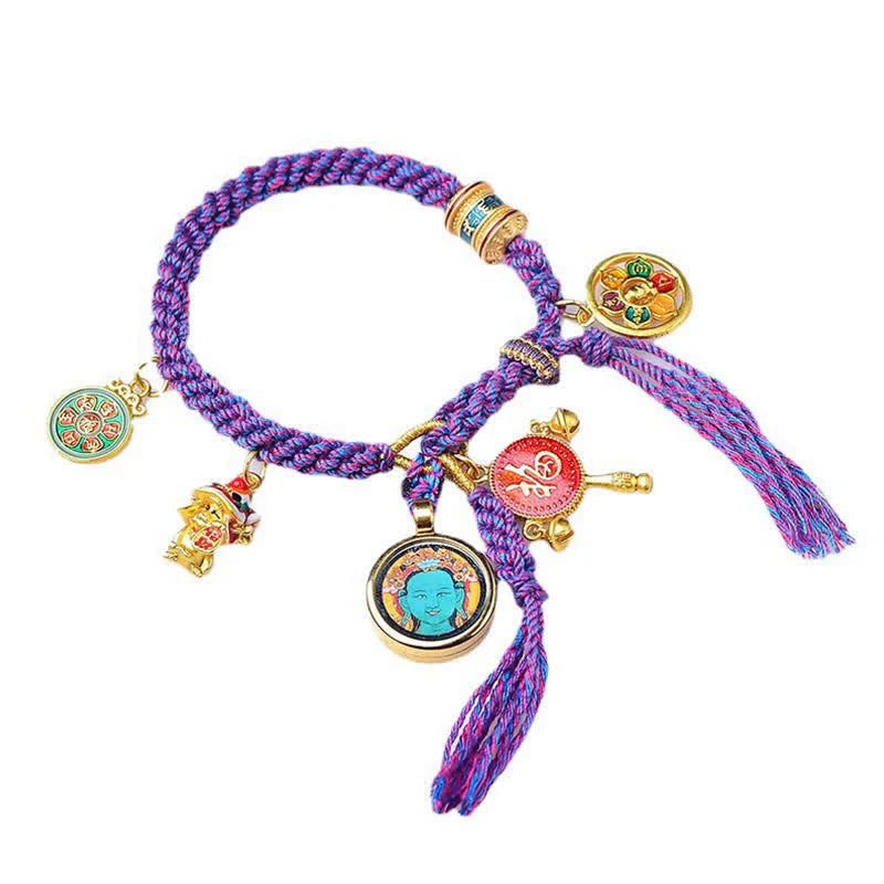 Buddha Stones Tibetan Green Tara Zakiram Goddess of Wealth Thangka Luck Braid String Bracelet