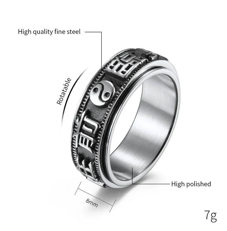 Letter Words Balance Calm Titanium Steel Rotatable Ring (Extra 30% Off | USE CODE: FS30)
