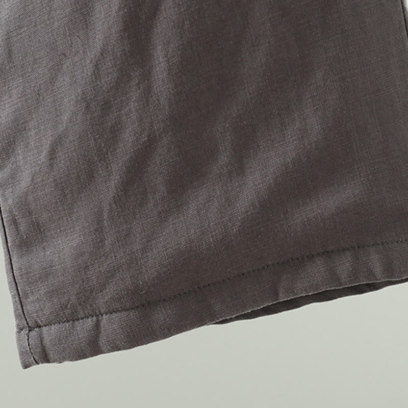 Buddha Stones Winter Contrasting Drawstring Cotton Linen Women's Wide Leg Pants With Pockets