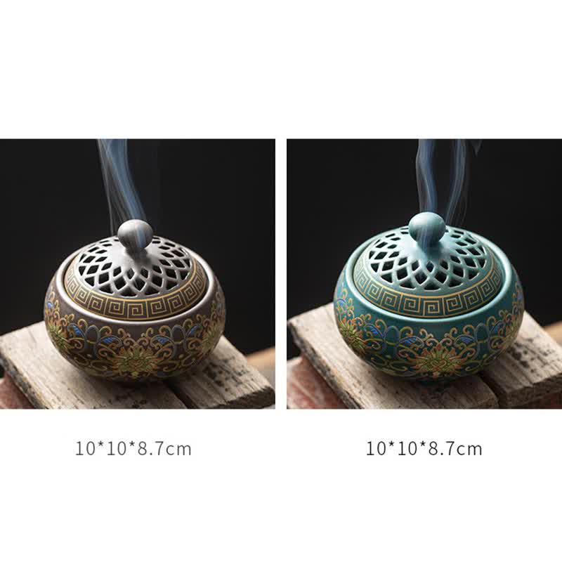 Buddha Stones Tibetan Floral Pattern Ceramic Blessing Incense Burner Decoration (Extra 35% Off | USE CODE: FS35)
