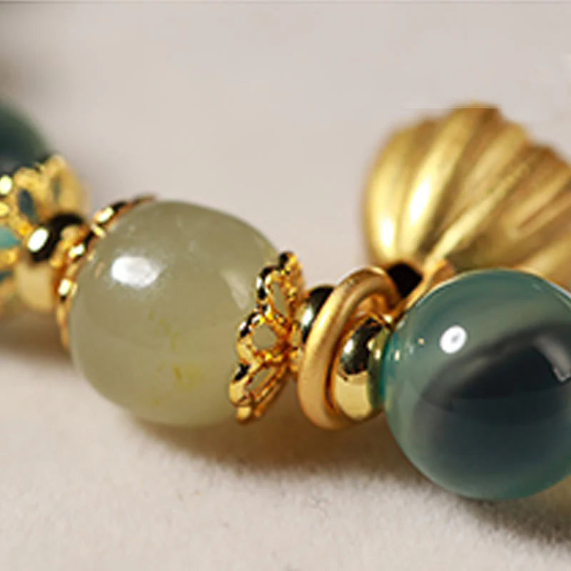 Buddha Stones Natural Colorful Candy Agate Golden Lotus Pod Healing Bracelet