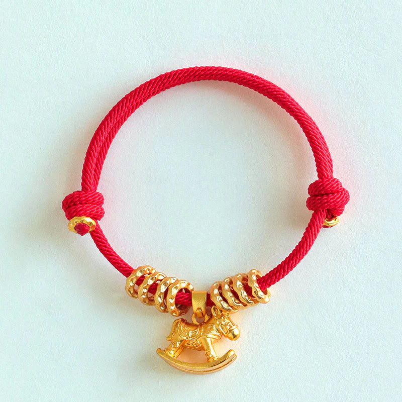 Buddha Stones Year Of The Horse Simple Horse Circle Charm Rope Faith Bracelet