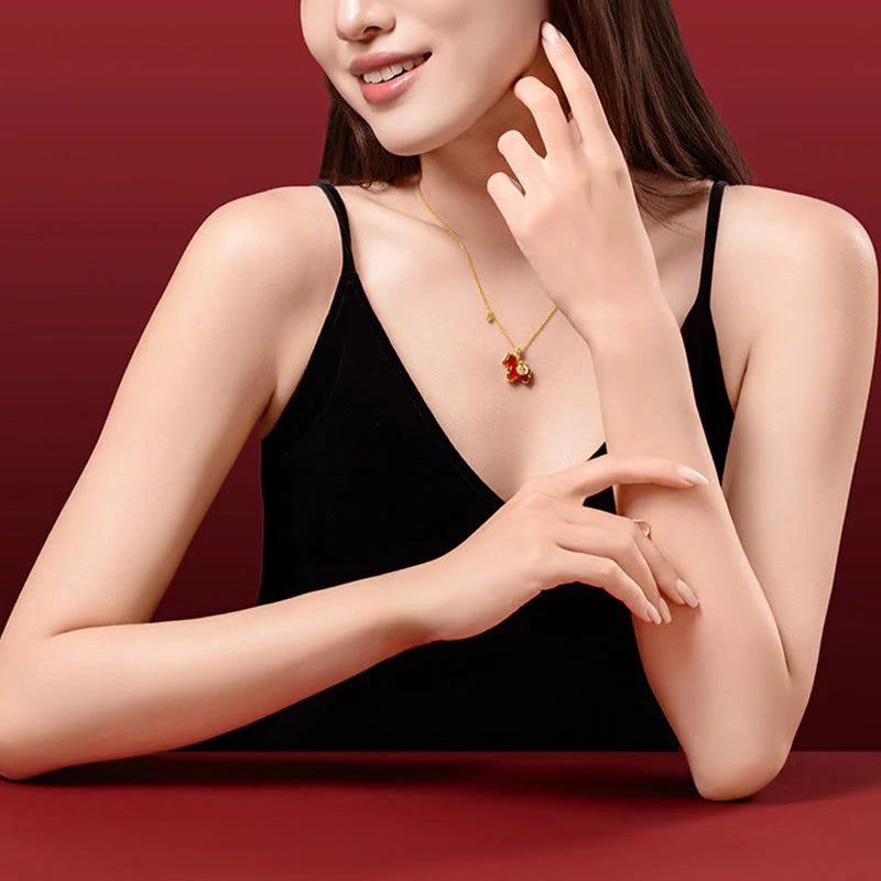 Buddha Stones Year Of The Horse Red Agate Fu Character Confidence Necklace Pendants