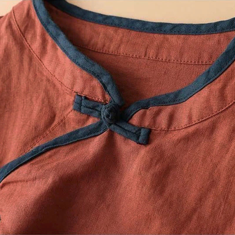 Buddha Stones Retro Flower Embroidery Design Long Sleeve Cotton Linen Women's Shirt