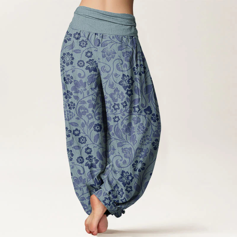 Buddha Stones Cotton Small Flowers Intertwining Branches Women's Elastic Waist Harem Pants