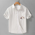 Buddha Stones Summer Buttons Down Bird Embroidery Decorative Pocket Men's Short Sleeve Cotton Shirt