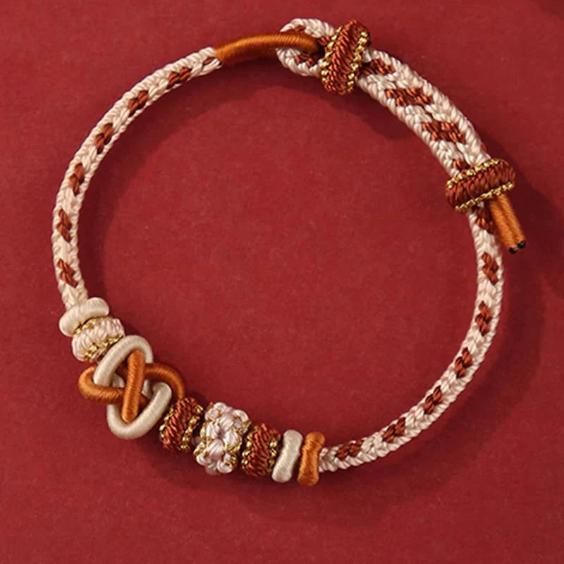 Buddha Stones Handcrafted Peach Blossom Peace Knot Colorful Rope Adjustable Bracelet