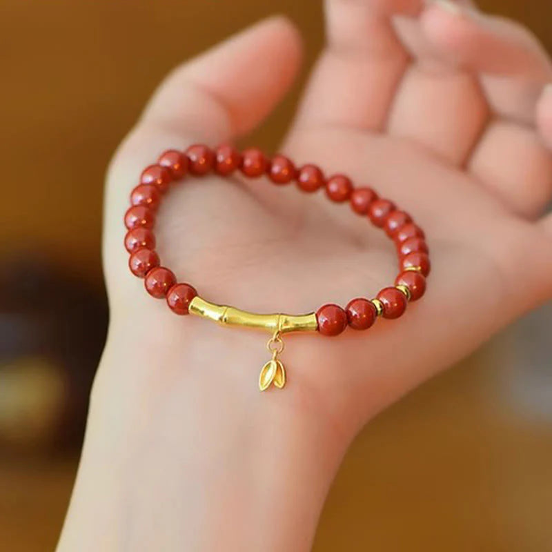 Buddha Stones Bamboo Cinnabar 925 Sterling Silver Concentration Bracelet