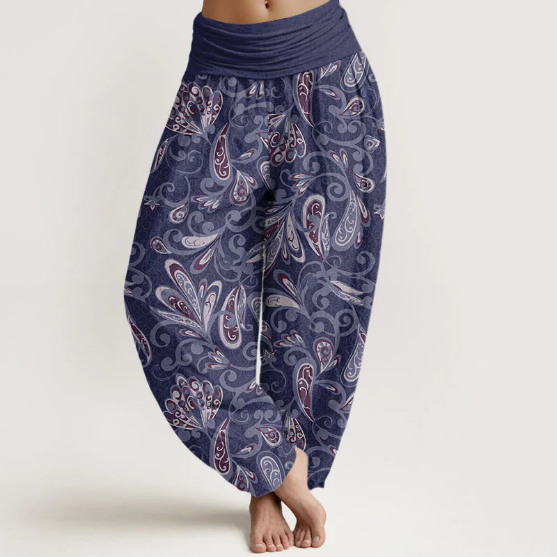 Buddha Stones Cotton Casual Flower Petals Design Women's Elastic Waist Harem Pants