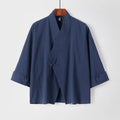 Buddha Stones Plain One Chinese Frog-Button Jacket Cotton Linen Men's Half Sleeve Kimono