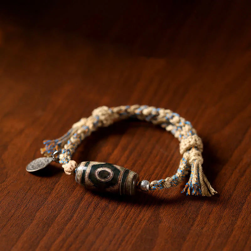Buddha Stones Handmade Tibetan Dzi Bead Wealth Protection Braided String Bracelet