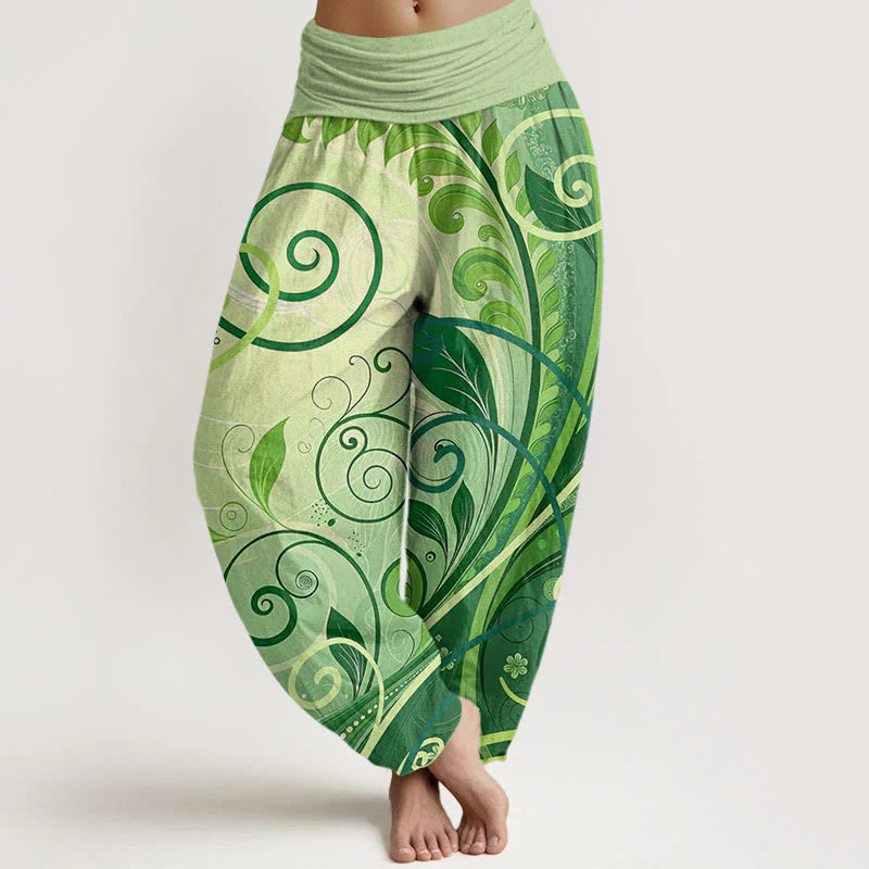 Buddha Stones Cotton Casual Vining Floral Pattern Women's Harem Pants