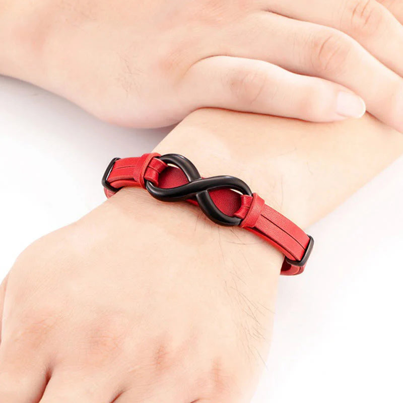 Buddha Stones Infinitely Design Titanium Steel Multicolored Leather Strengthen Bracelet