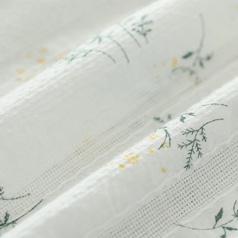 Buddha Stones Fall White Yellow Flowers Green Leaves Buttons Women's Cotton Long Sleeve Shirt