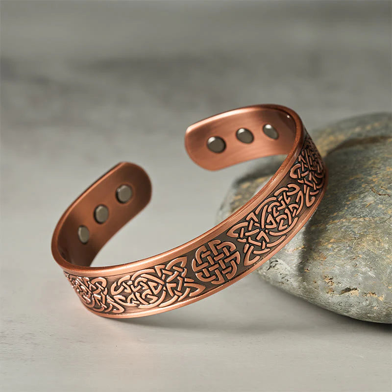 Buddha Stones Copper Abstract Line Pattern Open Luck Cuff Bracelet Bangle Ring