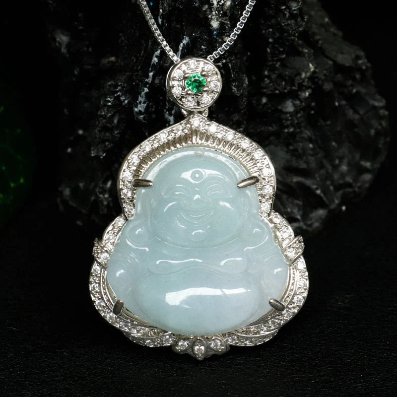 Buddha Stones Jade Laughing Buddha Abundance Necklace Pendant