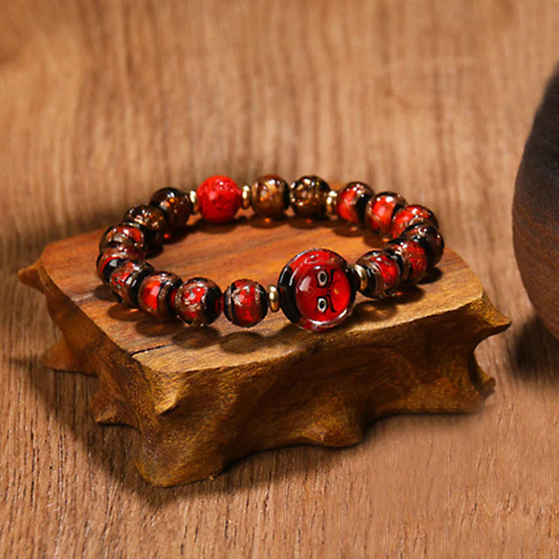 Buddha Stones Tibetan Five God of Wealth Thangka Liuli Glass Bead Chinese Zodiac Protection Bracelet (Extra 35% Off | USE CODE: FS35)