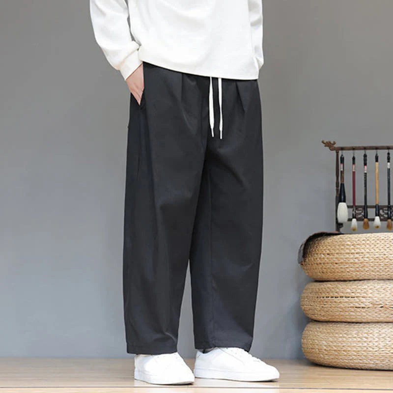 Buddha Stones Fall Solid Color Straight Leg Design Men's Harem Pants With Pockets