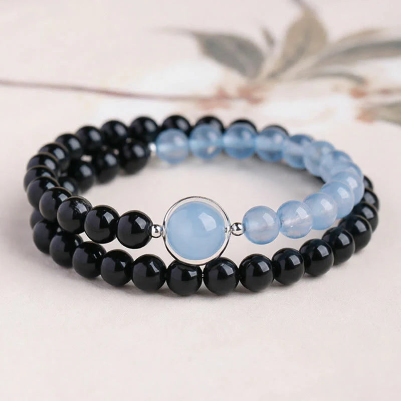FREE Today: Healing and Serenity Aquamarine Black Obsidian Bracelet