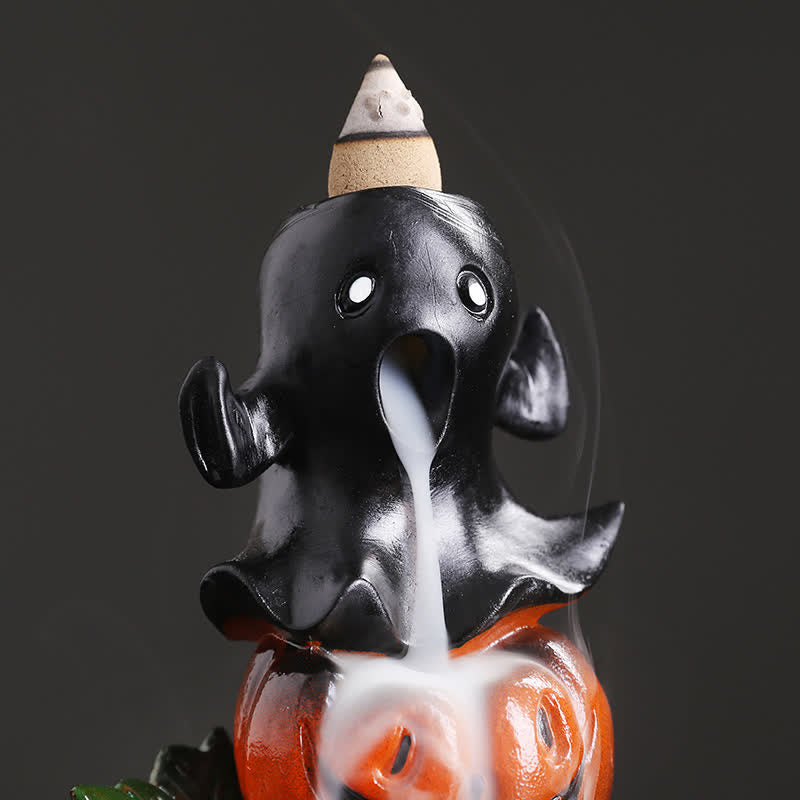 Buddha Stones Halloween Pumpkins Ghost Resin Backflow Smoke Fountain Incense Burner Decoration