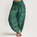 Buddha Stones Pure Cotton Minimalist Style Flower Pattern Women's Elastic Waist Harem Pants