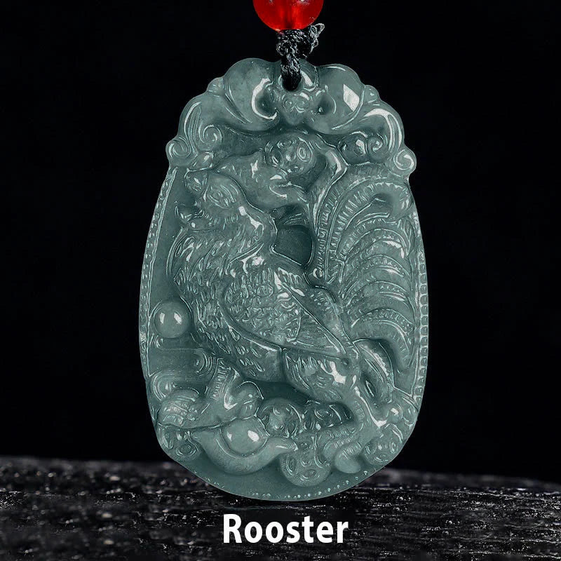 Buddha Stones Chinese Zodiac Jade Year of the Horse Luck Rope Necklace Pendant