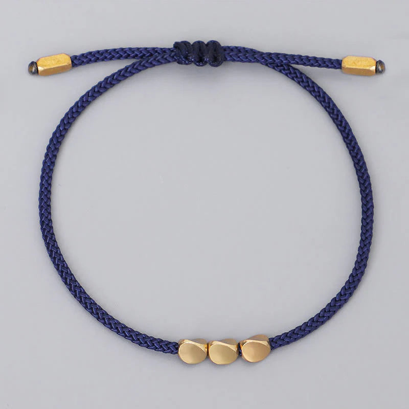 Buddha Stones 3Pcs Blue Gray String Golden Copper Beads Self Care Bracelet