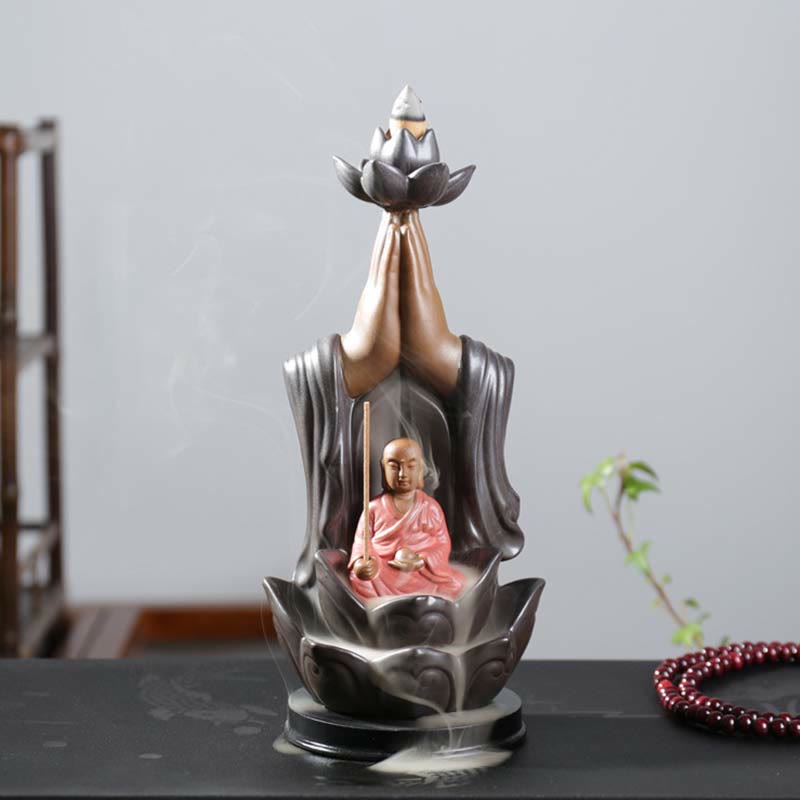 Buddha Stones Buddha Avalokitesvara Chenrezig Ksitigarbha Ceramic Lotus Blessing Backflow Incense Burner