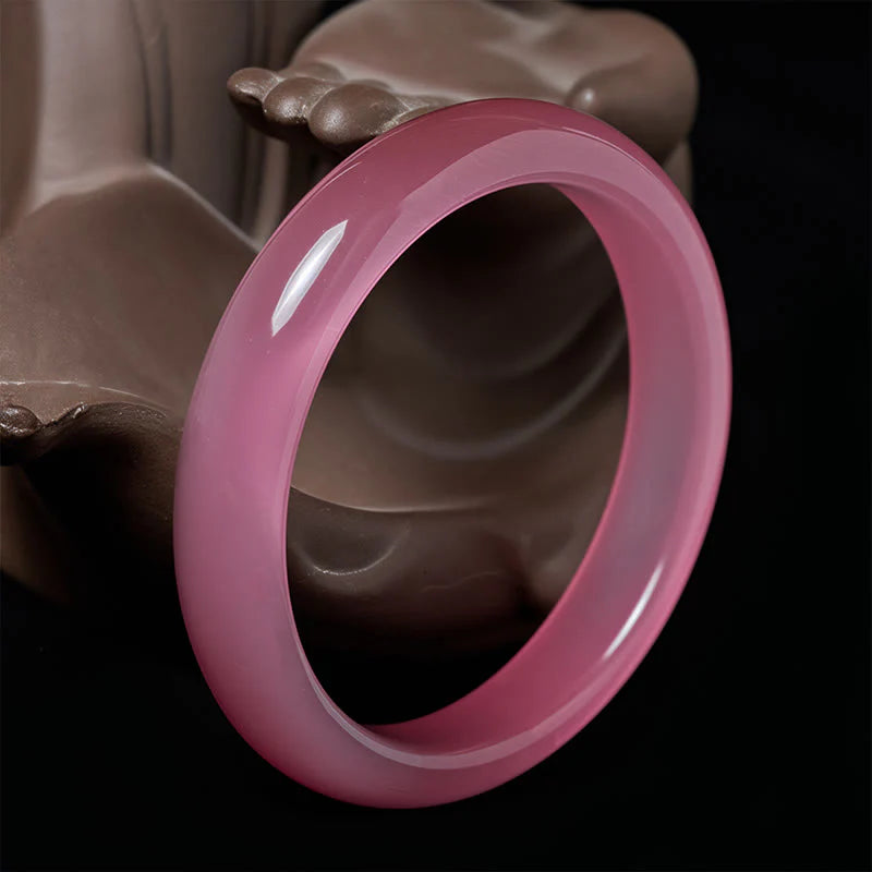 Buddha Stones Pink Cat's Eye Stone Peace Love Cuff Bangle Bracelet
