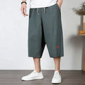 Buddha Stones Plain Drawstring Capri Length Men's Cotton Linen Harem Pants With Pockets