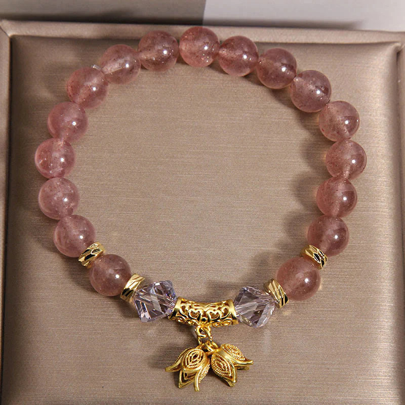 Buddha Stones Lily of the Valley Natural Strawberry Quartz Positive Beaded Bracelet