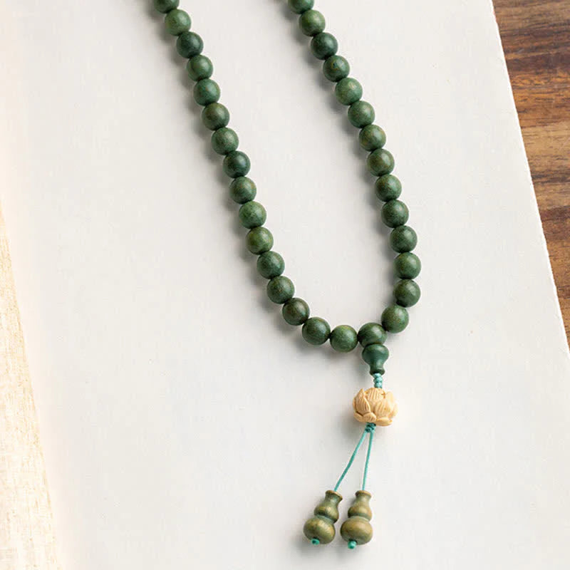 Buddha Stones 108 Mala Beads Green Sandalwood Boxwood Lotus Positive Bracelet (Extra 35% Off | USE CODE: FS35)
