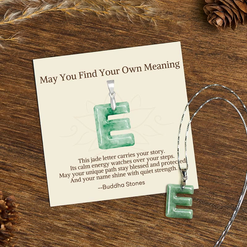 Buddha Stones May You Find Your Own Meaning Natural A-Z Letter Jade Titanium Steel Chain Necklace Includes Gift Message Card