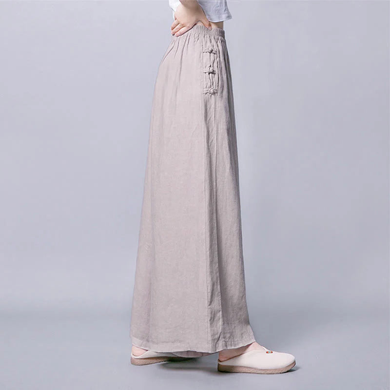 Buddha Stones Casual Frog-Button High Waist Wide Leg Pants With Pockets