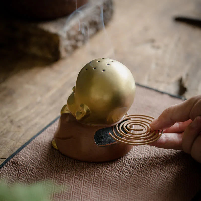 Buddha Stones Little Buddha Laughing Buddha Ceramic Healing Incense Burner