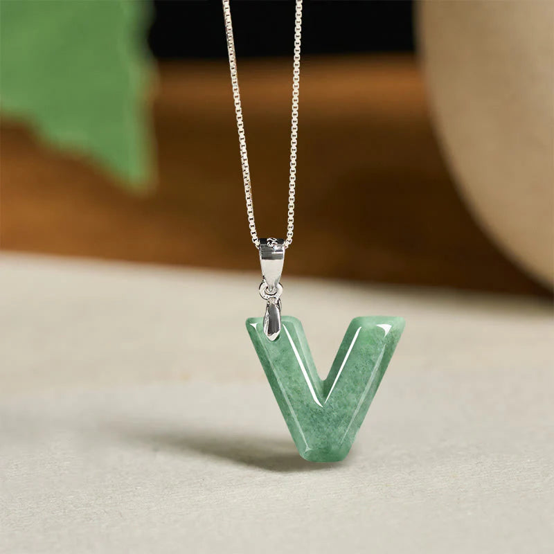 Buddha Stones May You Find Your Own Meaning Natural A-Z Letter Jade Titanium Steel Chain Necklace Includes Gift Message Card