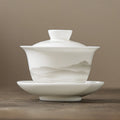 Buddha Stones Vintage Ink Painting Mountain White Porcelain Ceramic Gaiwan Sancai Teacup Kung Fu Tea Cup And Saucer With Lid Tea Utensil Teapot
