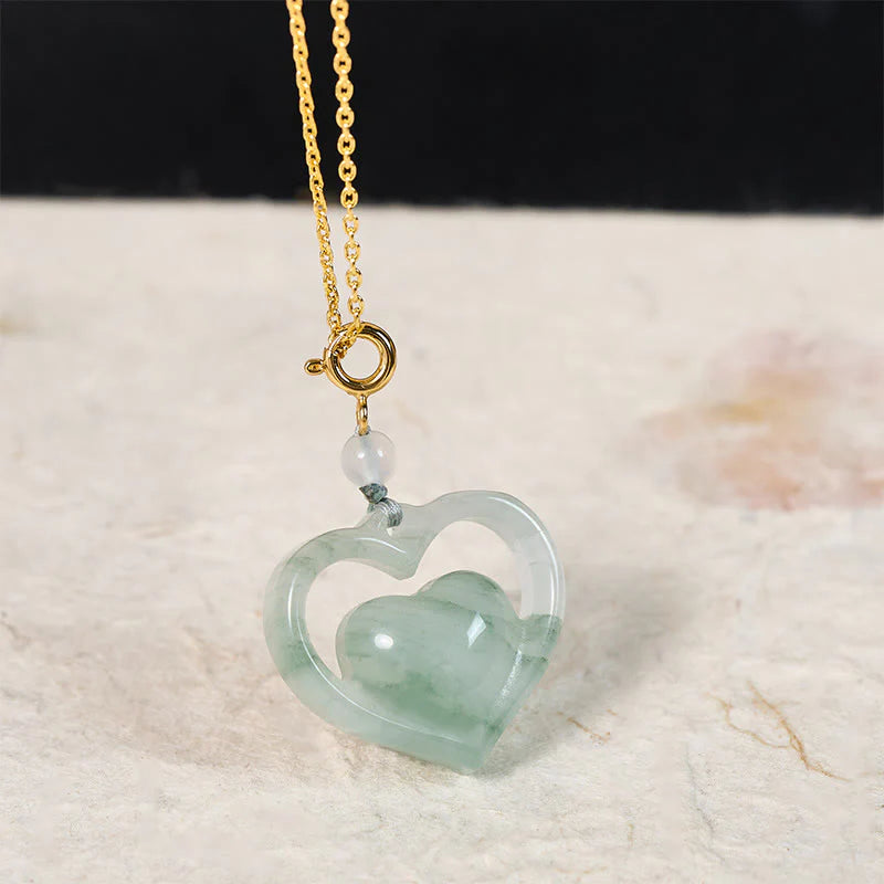 Buddha Stones Hollow Love Heart Jade Abundance Necklace Pendant